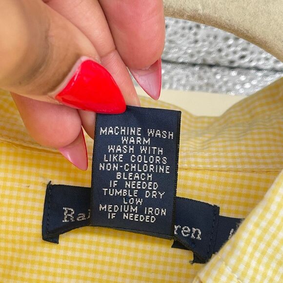 Polo Ralph Lauren Men’s Yellow Gingham Button Down Oxford Shirt Pony Logo Large - Picture 5 of 10